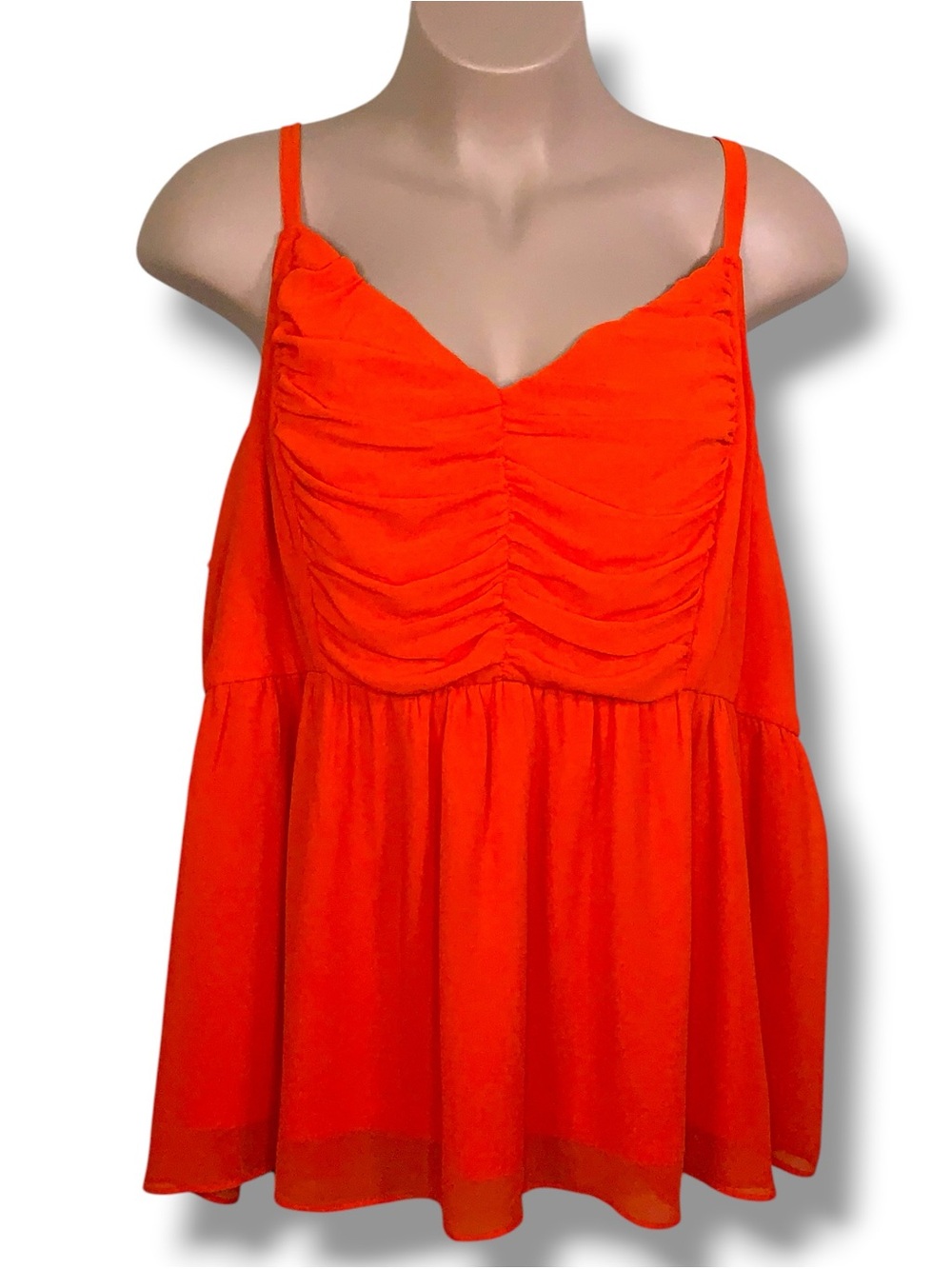 Torrid 5 Orange Ruched Sleeveless Blouse Top Pelum Smocked Accent Stretch